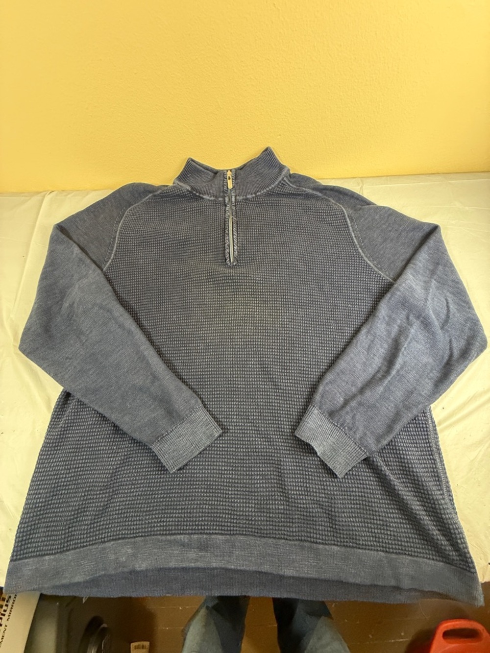 Tommy Bahama Men’s Slate Blue Waffle-Knit Quarter-Zip Sweater